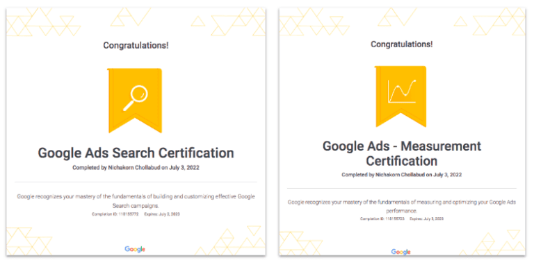 ใบรับรองทำโฆษณาบน Google